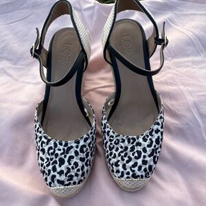 LOFT Black & White Leopard Espadrille Wedge Sandals